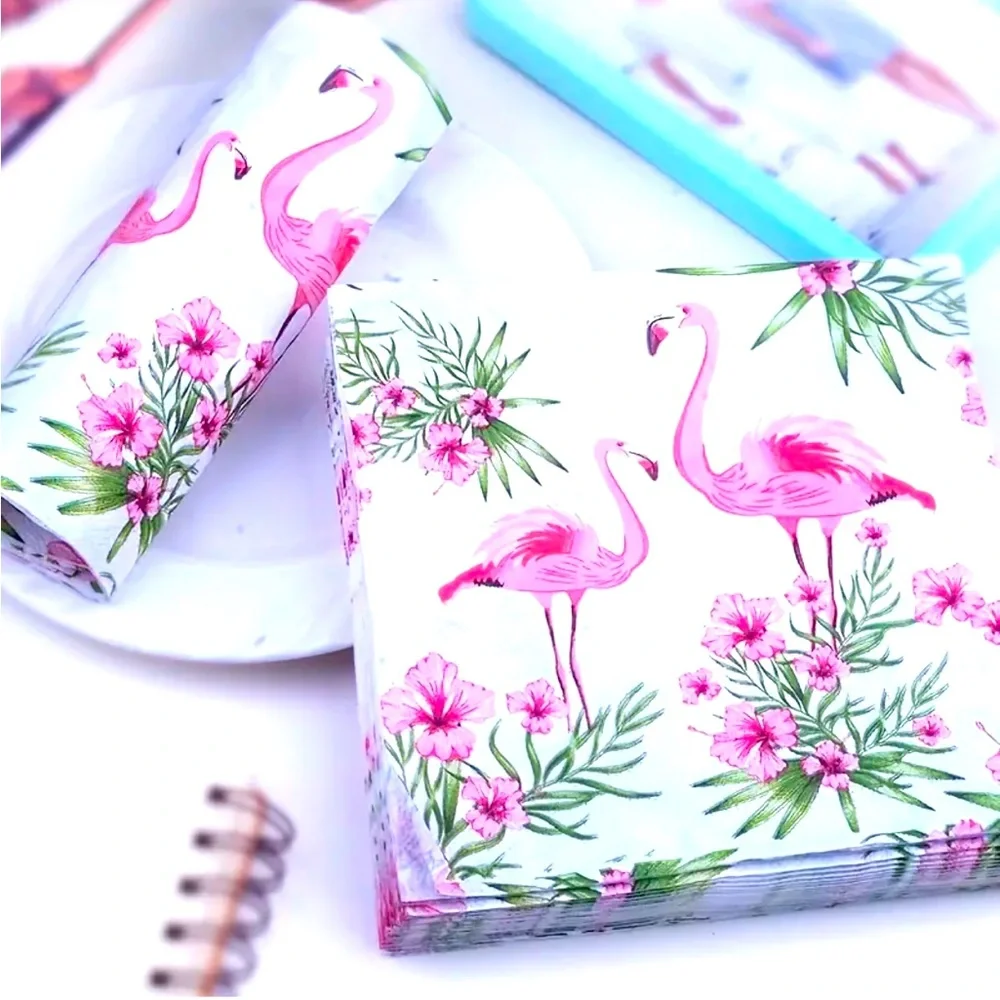Pink Flamingo Hibiscus Luncheon Paper Napkins, 20 ct